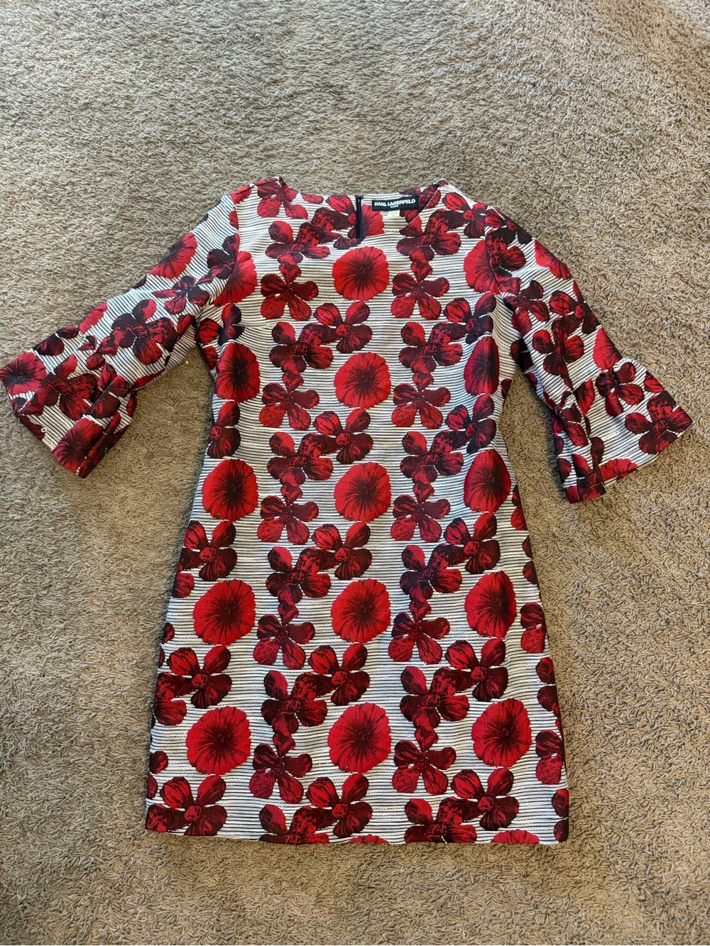 Karl Lagerfeld Red Floral Dress with Bell Sleeves